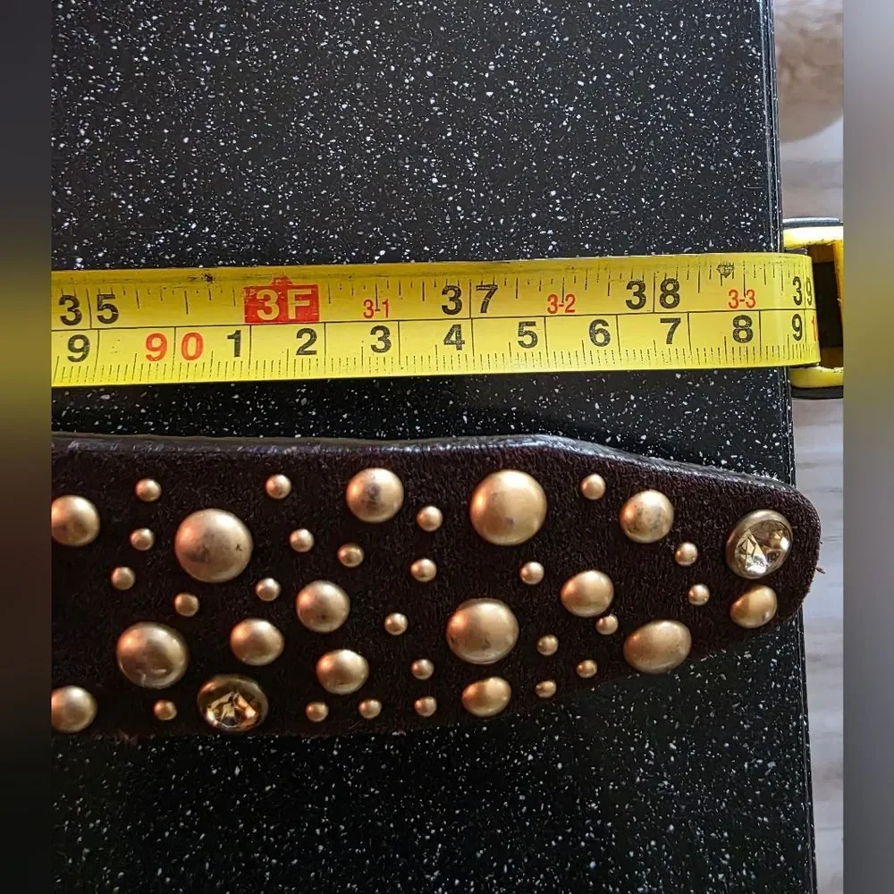 Brown Suede Leather Gold Studded Belt McBling Y2K Boh0 Sz M 38.5L